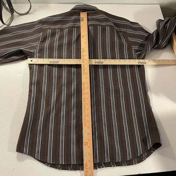 Roar Shirt Mens Xl Brown Button Up Long Sleeve Striped Club Y2K - Picture 10 of 10